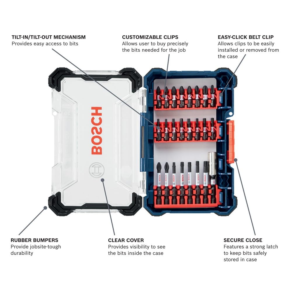 BOSCH SDMS24 24-Piece Assorted Impact Tough Screwdriving Custom Case System Set for Screwdriving Applications