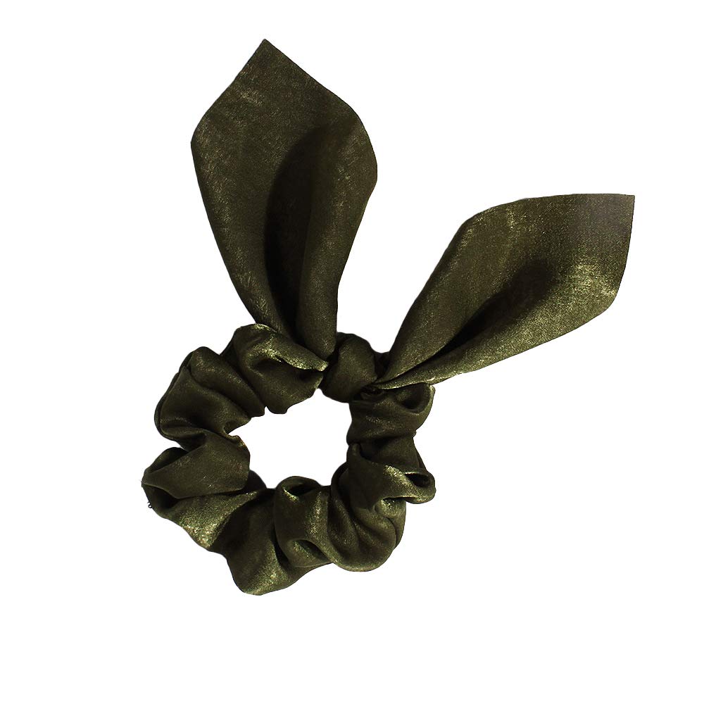 Solid Colors Hair Scrunchies Cute Bunny Ears Hair Ties Ponytail Holders with Bow Women Girls (4 Colors-D-Red wine,Dark green,Navy blue,Maroon)