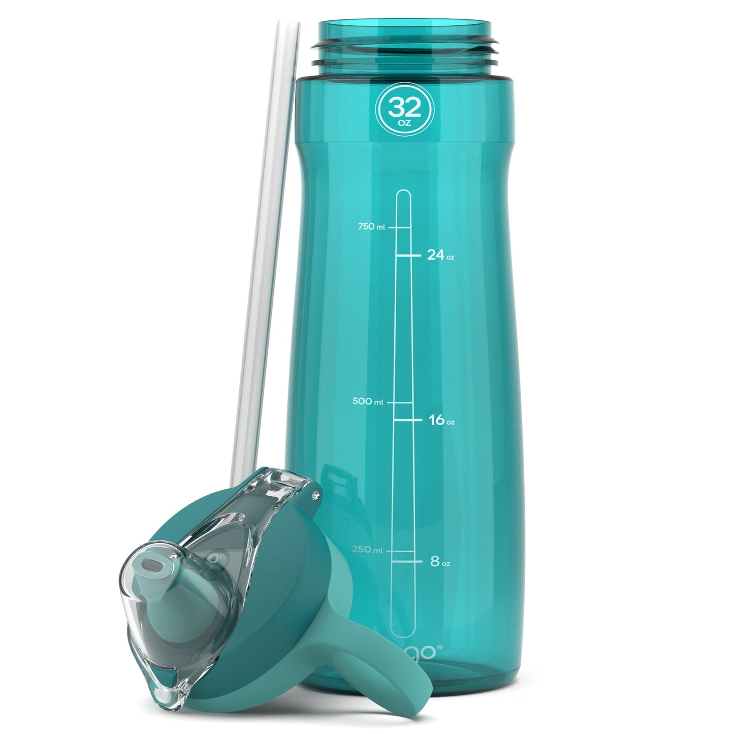 Pogo BPA-Free Tritan Plastic Water Bottle with Soft Straw, 32 Oz, Teal