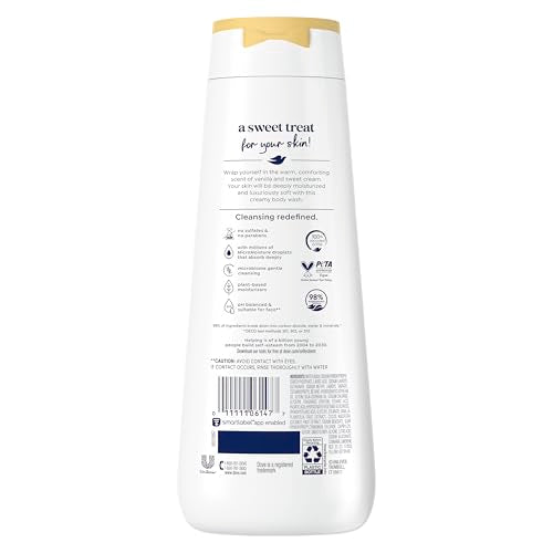 Dove Vanilla Body Wash 20 oz - Hydrating Moisturizing Shower Gel, Pack of 1