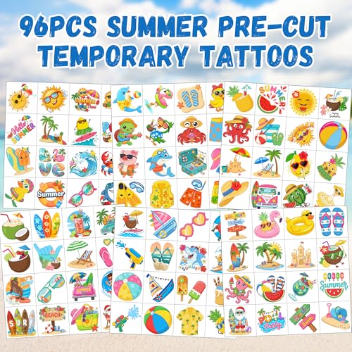 96 Summer Temporary Tattoos - Beach Party Favors