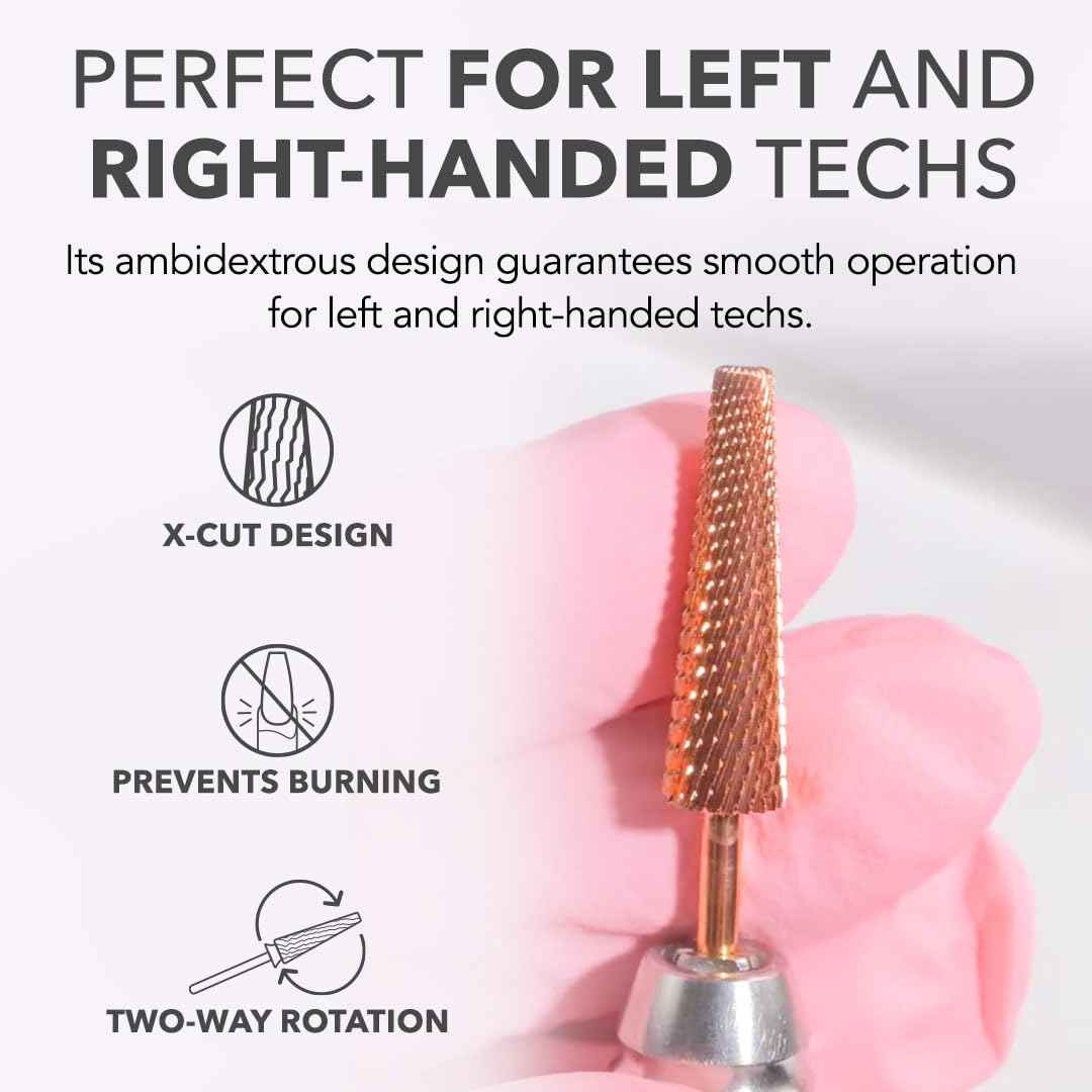 Kiara Sky XL 5-in-1 Course Nail Drill Bit | 3/32"" Carbide Extra Long Multi-use | 2-way Rotate Left and Right Handed - Rose Gold