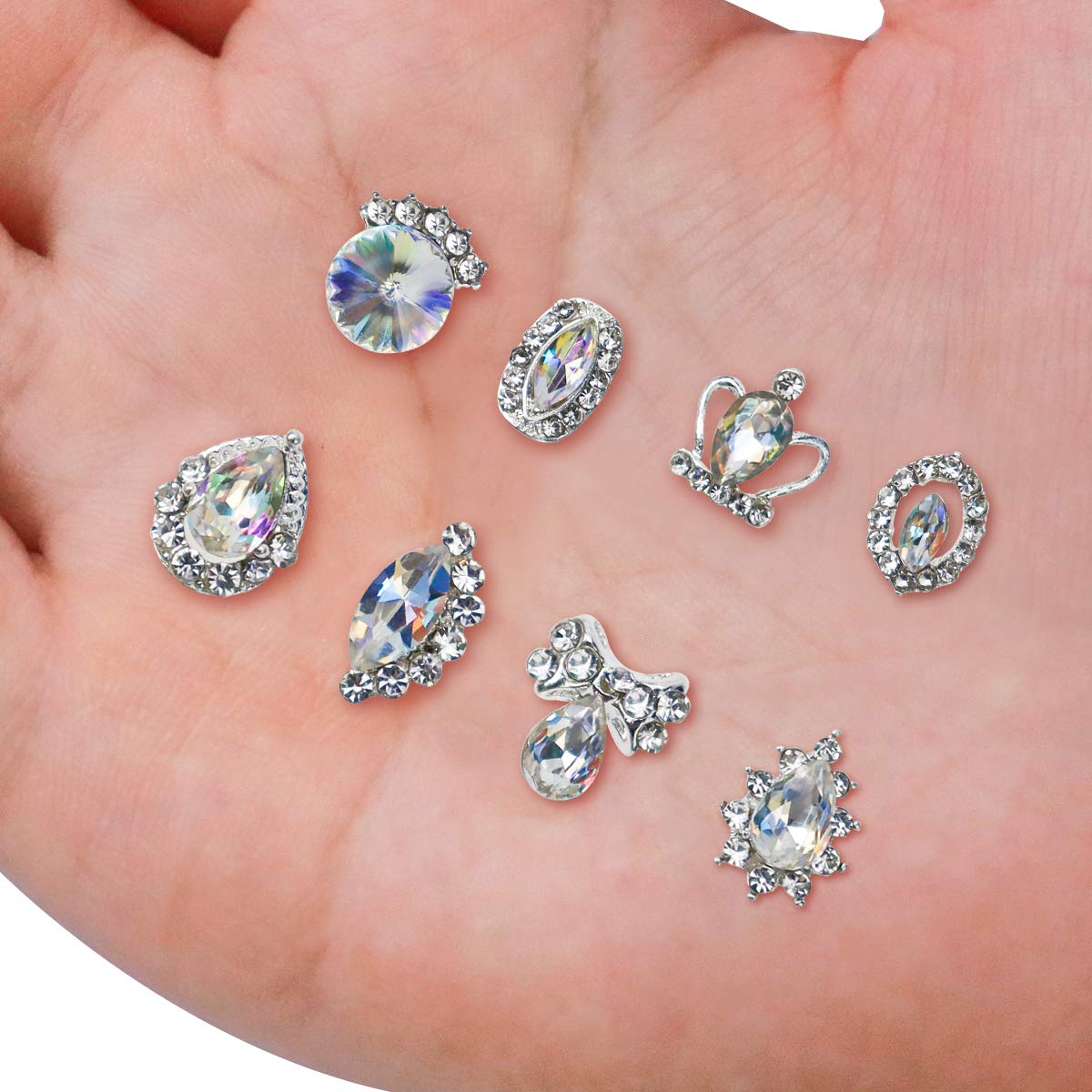 48pcs Rhinestones for Nails, Nail Diamonds Glass Crystal AB Metal Gems Jewels Stones for 3D Nails Art Decoration