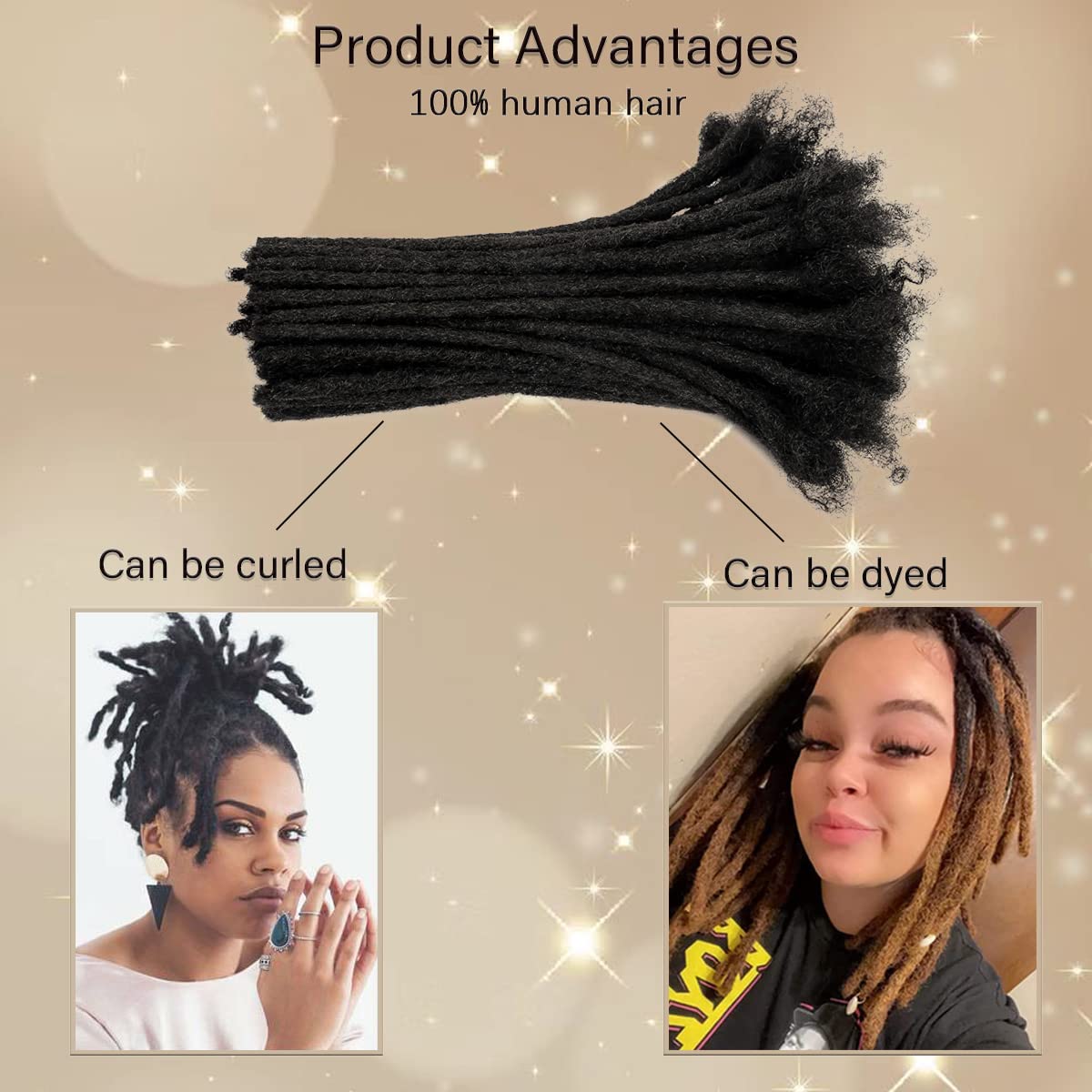 Medium 0.8cm Width 12 Inch 10 Strands 100% Human Hair Dreadlock Extensions for Men/Women/Kids 0.8cm Width Full Hand-made Permanent Dread Loc Extensions Human Hair Can be Dyed and Bleached