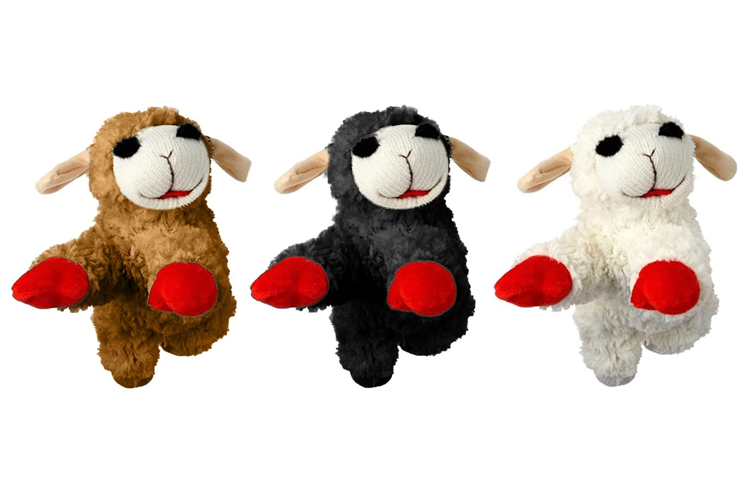 Multipet Mini Lamb Chop Officially Licensed, 6" Plush, Squeak Pet Toy, Bundle of 3 (White, Black and Brown)