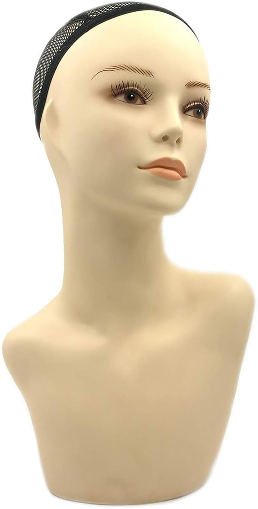 17-inch Female Mannequin Head Form with Eyelashes and Lips Display Stand for Wigs, Hats, Jewelry