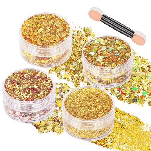 Gold Face Glitter Gel - 4 Styles for Festivals & Parties