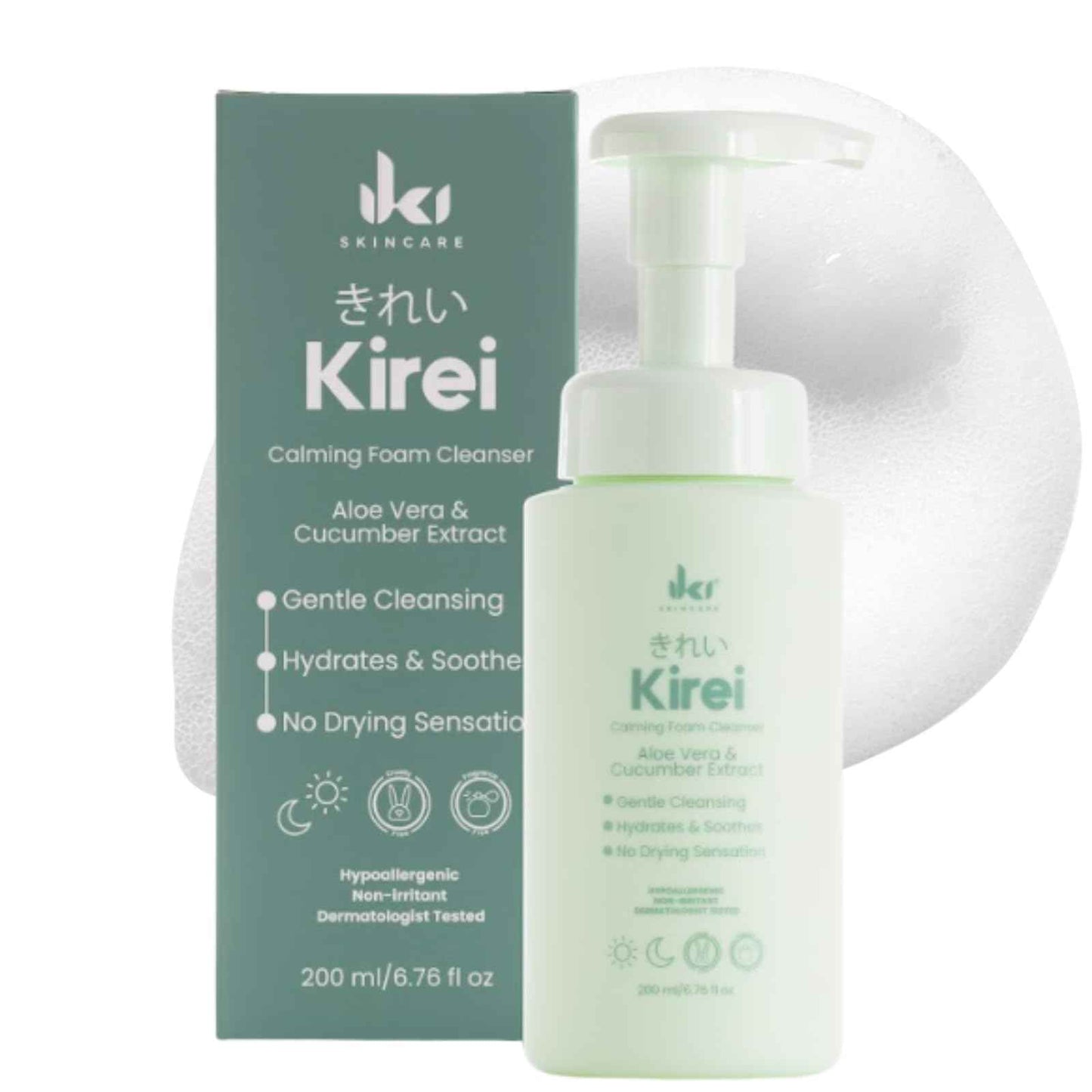 IKI Skincare - KIREI Foam Cleanser - Gentle Face Wash for Women with Aloe Vera & Cucumber Extract, Hydrating & Soothing, Dermatologically Tested, Suitable for Sensitive Skin, Paraben-Free