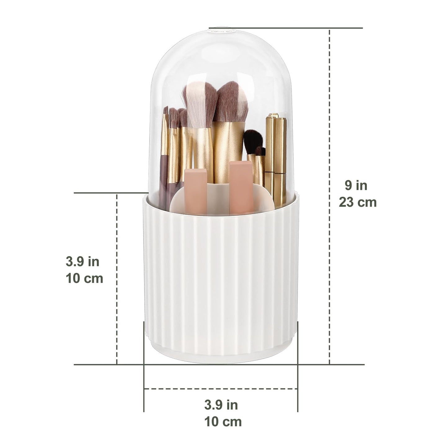 JessLab Makeup Brush Holder Organizer with Lid, 360 Degree Rotatable Makeup Brush Organizer Spinning Cosmetics Holders Brush Storage Box Display for Bathroom Vanity Countertop, White
