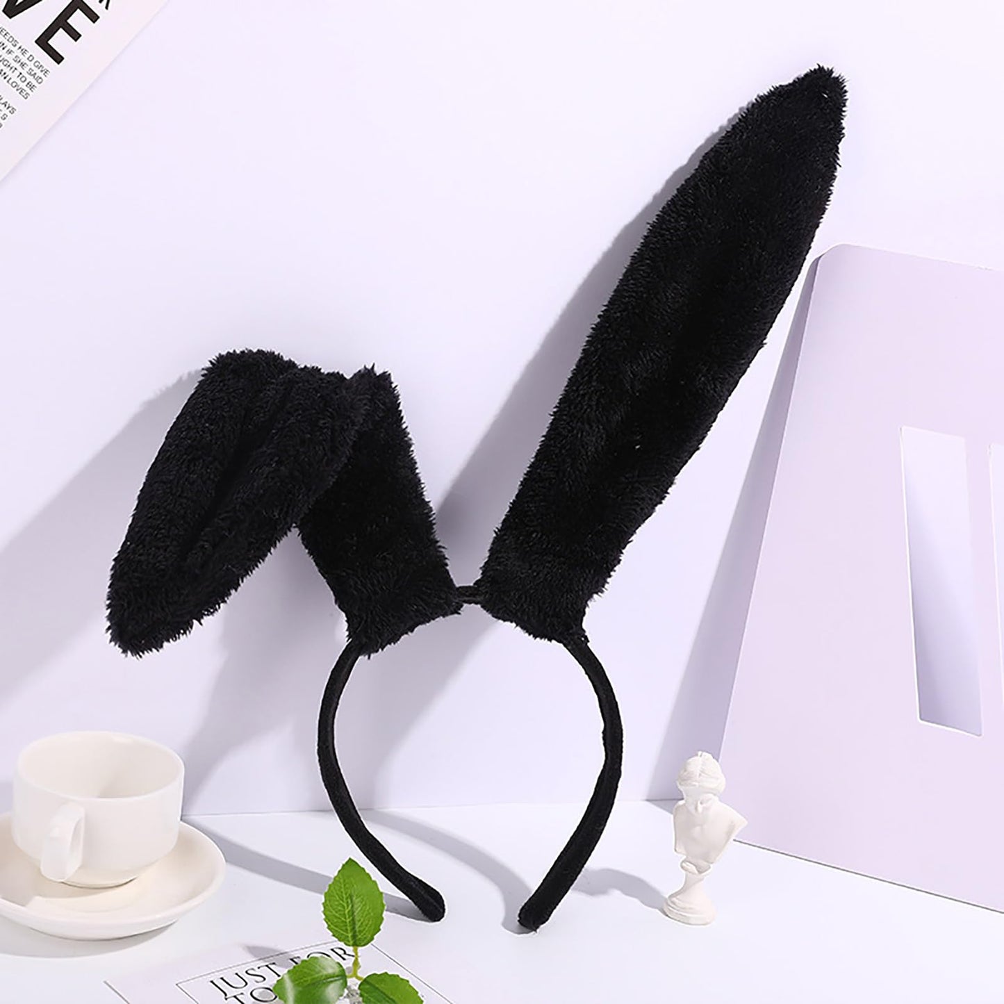 FunSpt Easter Bunny Rabbit Ears Plush Headband Halloween Costume for Aldult Black 3