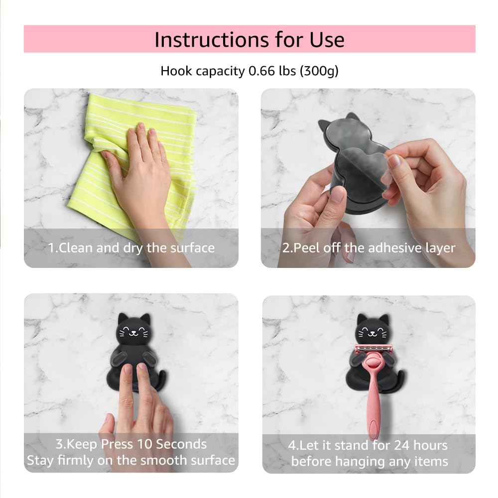 AGMDESIGN Cute Cat Razor Holder, Relaxing Shower Accessories, Women's Razor Hang in Shower, Funny Black Cat Bathroom Decor Gifts for Men Women Wife Husband Boyfriend Girlfriend