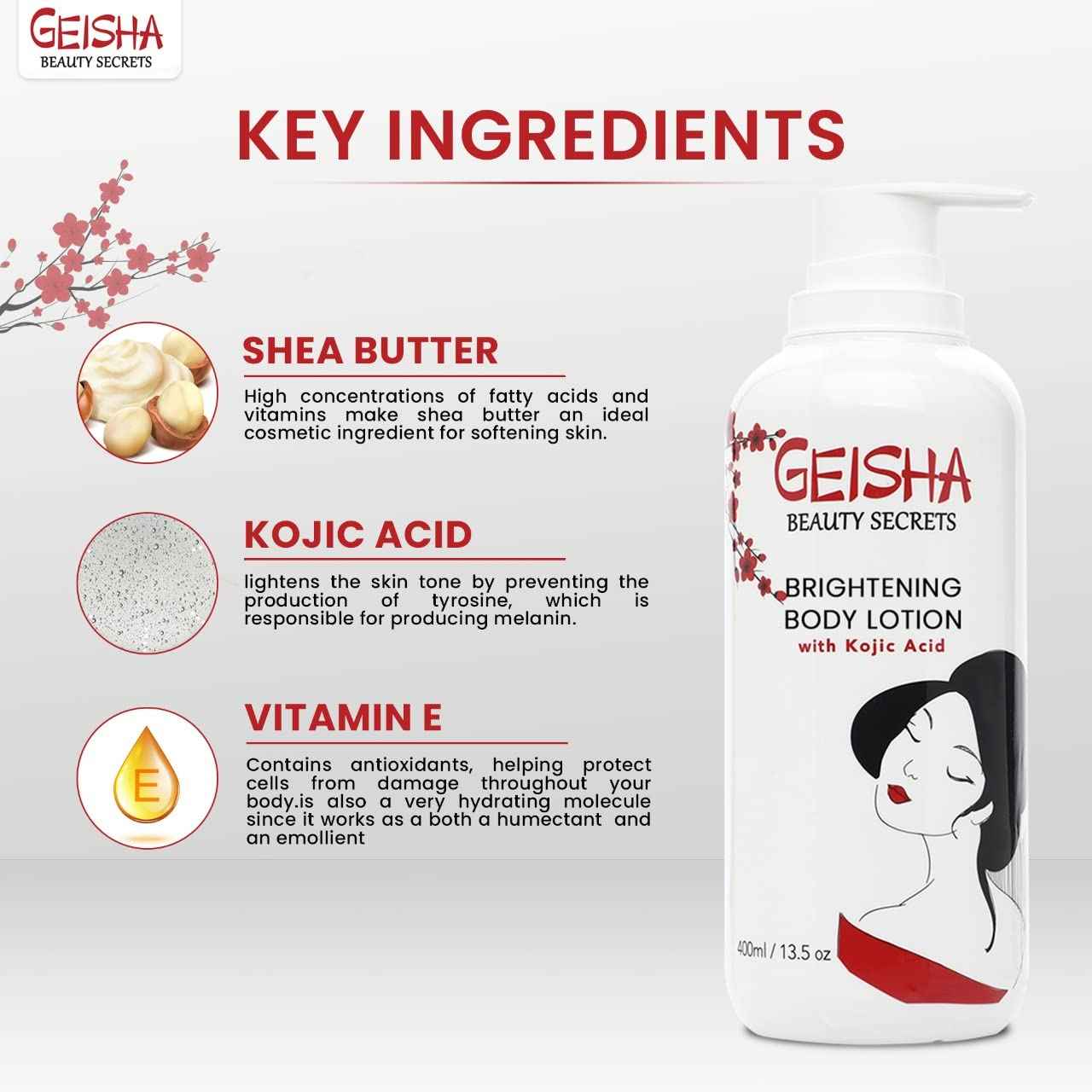 OMIC Geisha Kojic Acid Skin Brightening Body Cream - 13.5 fl oz / 400ml- Dark Spot Cream, Moisturiser, Uneven Skin Tone