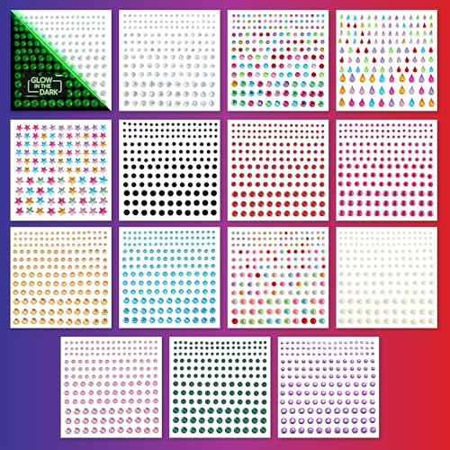 FACEGEM LONDON 15 Sheet Self-Adhesive Face Gems Rhinestones