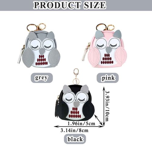 3 PCS Owl Mini Backpack Keychain Cute Cosmetic Bag PU Leather Makeup Bag Key Pocket Lipstick Bag for Women Coin Purse Wallet Card Holder Data Cable Organizer Zipper Pouch Portable Travel Storage Bag
