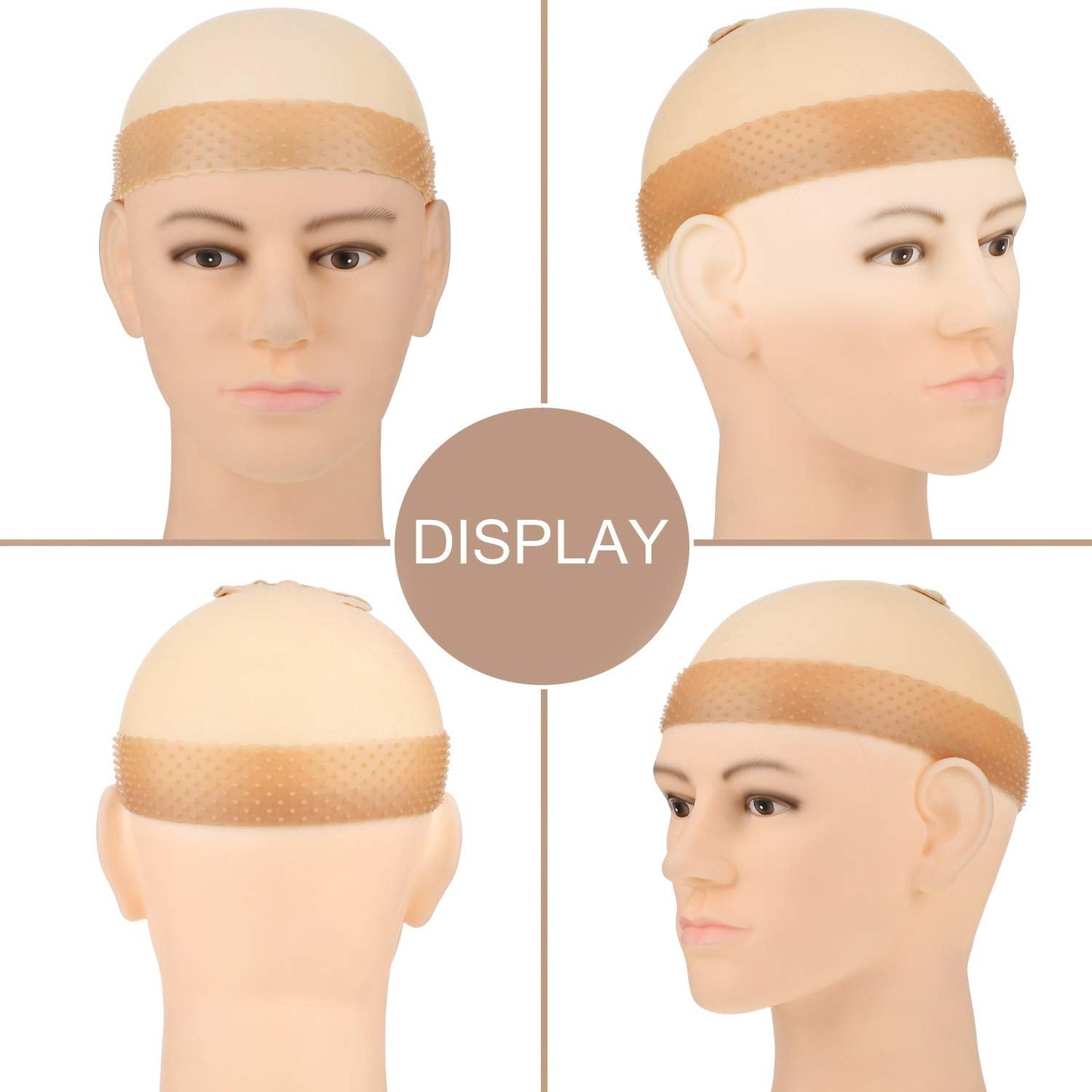 4 Pieces Silicone Wig Grip Band Transparent Silicone Wig Headband Sweatproof Seamless Non Slip Wig Hair Band with Stretchy Nylon Wig Cap for Wig and Sport Yoga (White and Light Brown, Skin Color)