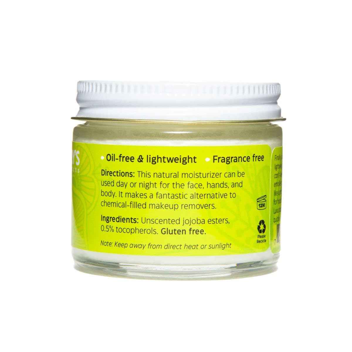 Uncle Harry's Natural Products Jojoba Cream, Smooth Lightweight Fragrance Free Jojoba Esters, Gentle and Non-Comedogenic Perfect for Sensitive Skin, Gluten and Hexane Free Vegan, 2 Ounce Glass Jar