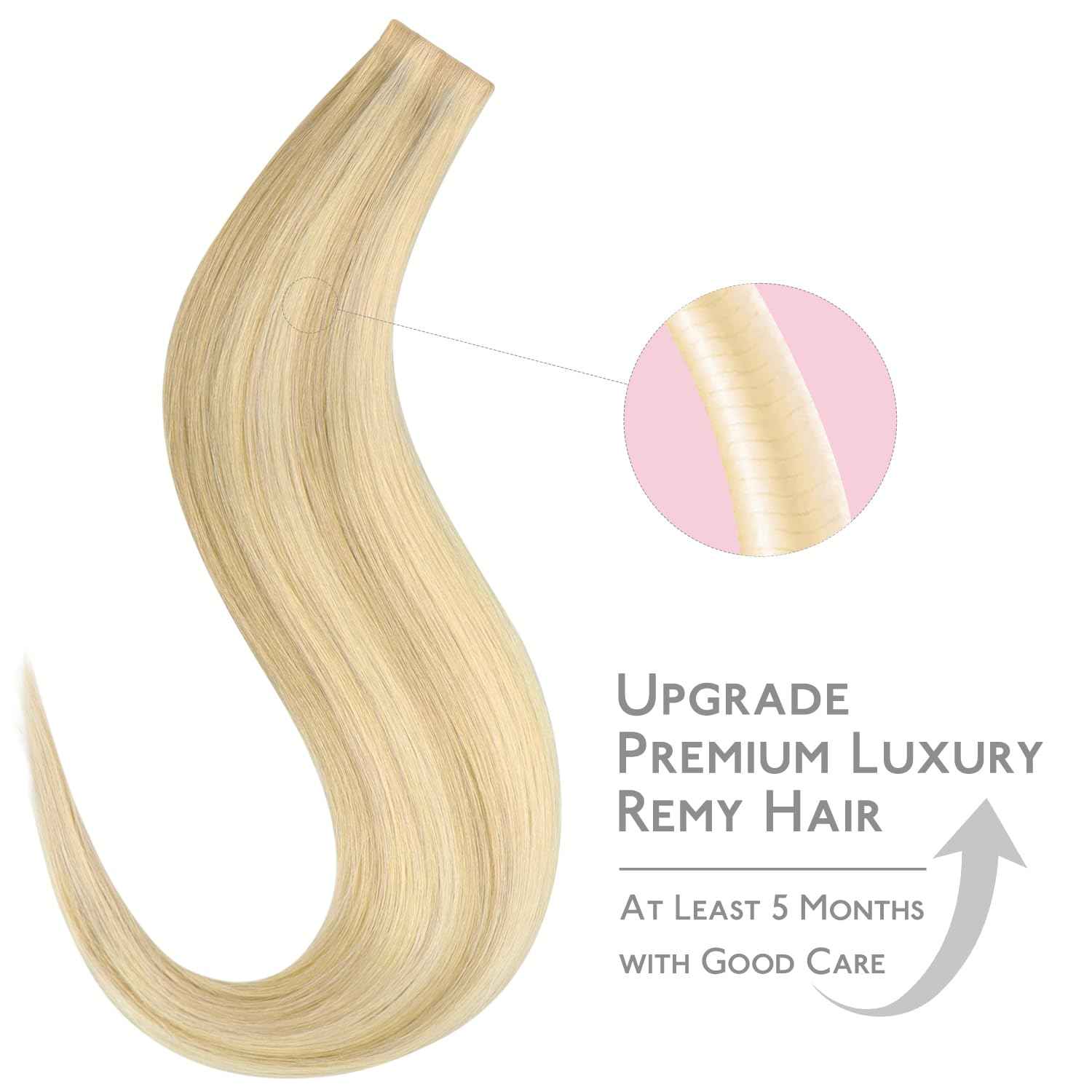 WENNALIFE Invisi Edge Tape in Hair Extensions Human Hair, 18 Inch 25g 10pcs Light Blonde Highlighted Golden Blonde Invisible Luxury Remy Hair Extensions Natural Seamless Injected Straight Extensiones