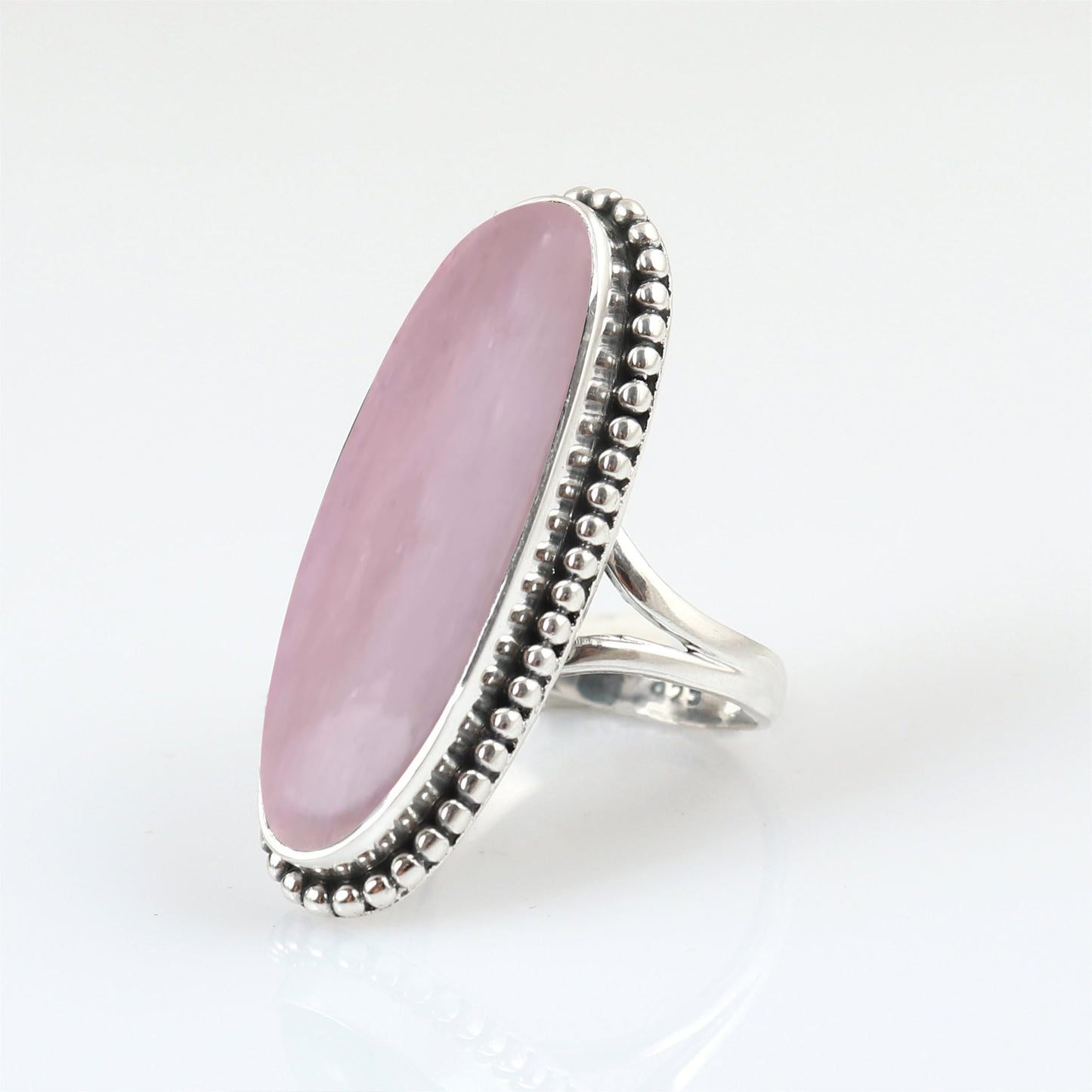 Rose Quartz Gemstone Ring 925 Sterling Silver Handmade Ring For Women Pink Crystal Stone Healing Ring Long Oval Rose Quartz Ring For Love, Friendship, Bridesmaid Gift By NKG