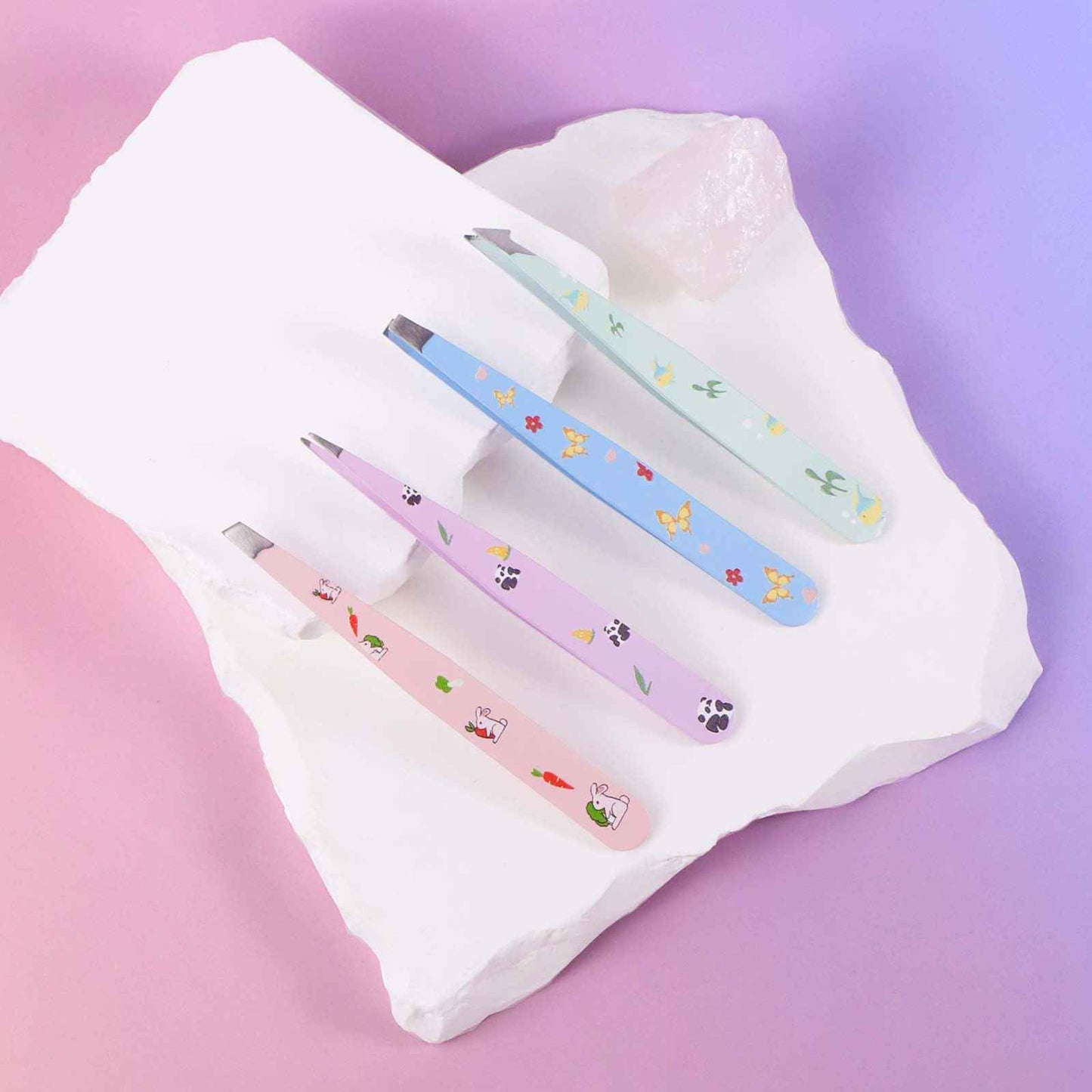 FADLASH Professional Multicolor Tweezers 4Pcs High Precision Stainless Steel Eyebrow Tweezers for Facial Hair, Eyebrow Grooming, Ingrown Hair Splinter Removal Suitable for Women and Men