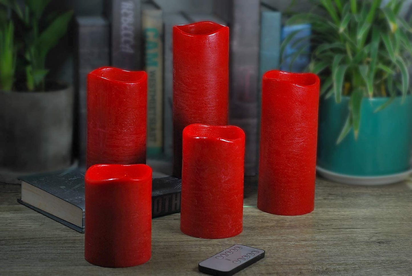 M Mirrowing Flameless Candles, D3 X H4 5" 6" 7" 8" Red Real Wax Pillar LED Candles with Remote Control and Timer, 3D Flickering Battery Operated Candles for Festival Décor (Batteries Included)