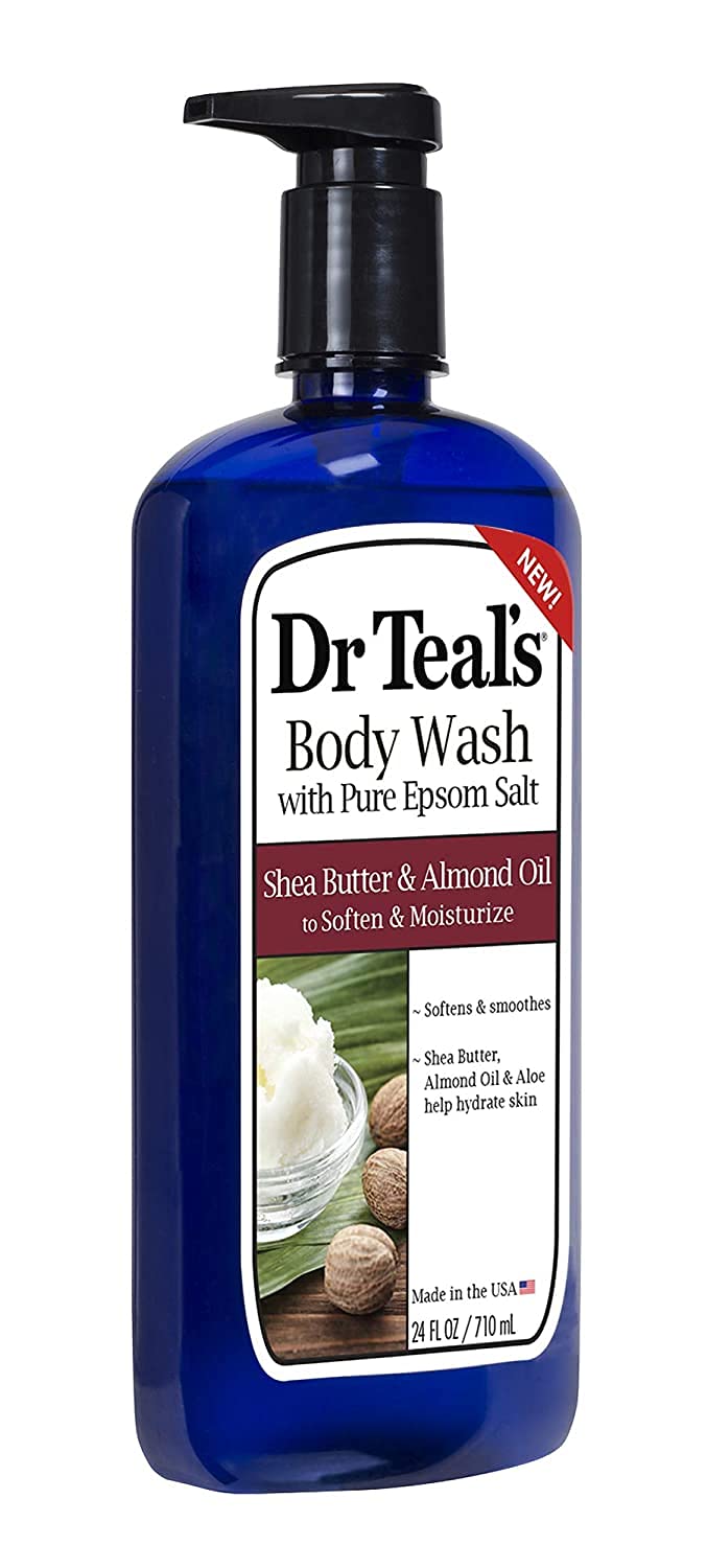 Dr Teal's Epsom Salt Bath and Shower Body Wash with Pump - Shea Butter and Almond Oil - Pack of 2, 24 Oz Each - Soften and Moisturize Your Skin, Relieve Stress and Sore Muscles