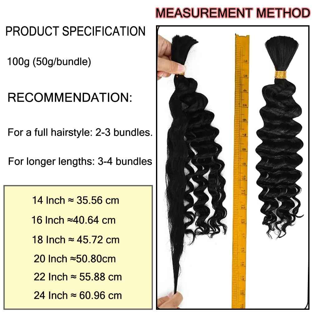 MYMYDA Human Braiding Hair for Boho Braids 14 Inch Curly Deep Wave Bulk 2 Bundles 100g 100% Unprocessed Virgin Hair Knotless Bohemian Braids Extensions Highlight Honey Blonde Color