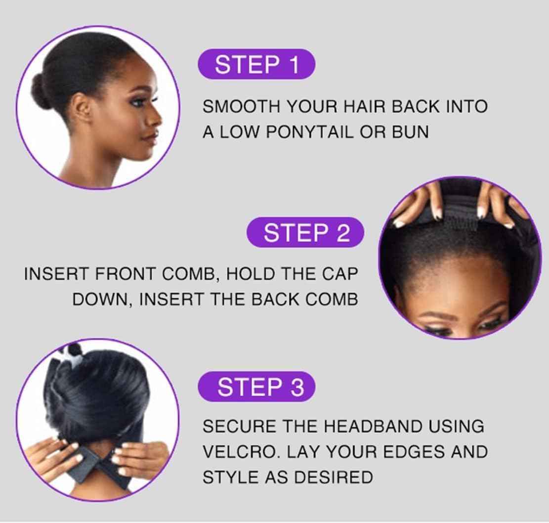 Emistar Curly Headband Wigs for Black Women Wet and Wavy Afro Headband Wig Water Wave Blend Human Hair & Synthetic Hair Ready to Go Glueless Half Wigs 180% Density (#1B, 8 Inch)