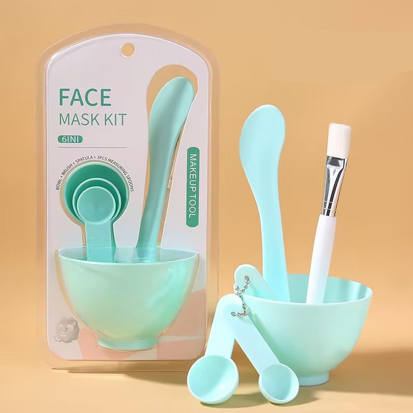 LazyGa Face Mask Mixing Bowl Set - Beauty and Skin Care 7pcs Natural Jade eye mask and Silicone Mask Mixing Tools Kit for Mixing Clay Mask (Pmask+Gbowl)