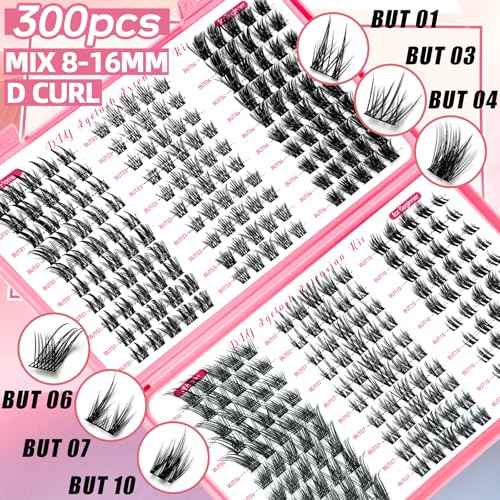 DIY Wispy Lash Extension Kit 580Pcs D Curl 6 styles Individual Lash Clusters Eyelash Extension with Lash Bond and Seal,Quick Glue Remover Tweezers Eyelash Brush Mini Applicator