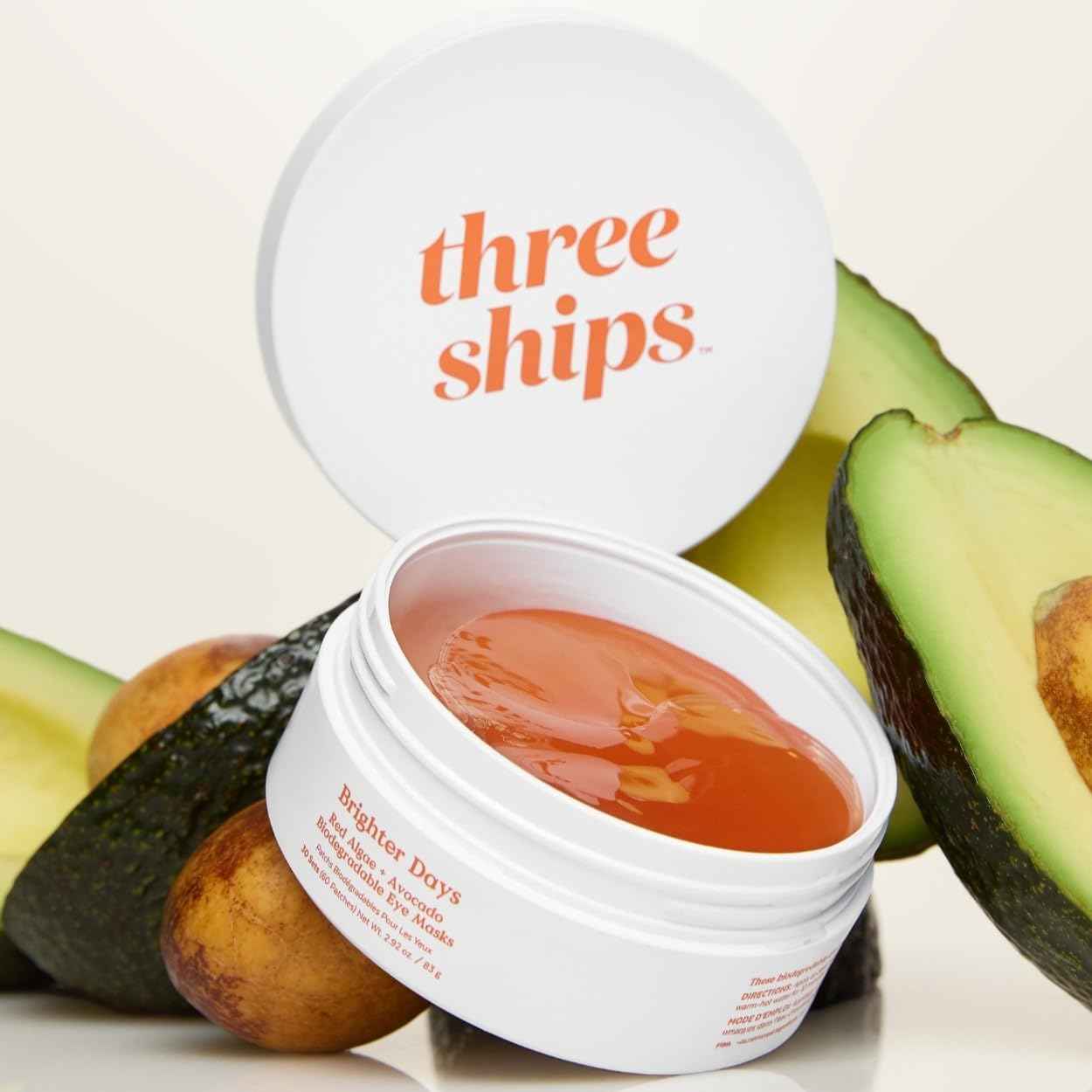 Three Ships - Brighter Days Red Algae + Avocado Eye Masks | Depuff, Hydrate, Refresh Under Eye Skin | Cruelty-Free, Vegan, Paraben-Free, Sensitive Skin Safe (30 Sets | 2.96 oz)