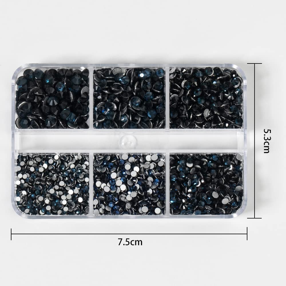 6Grids 3000Pcs Clear Flatback Rhinestones Crafts,Ink Blue Nail Gems Crystals Jewels,Craft Glass Diamonds Stones Bling Rhinestone with Tweezers and Picking Pen for Nail Face Makeup(1.8mm~4mm Crystal)