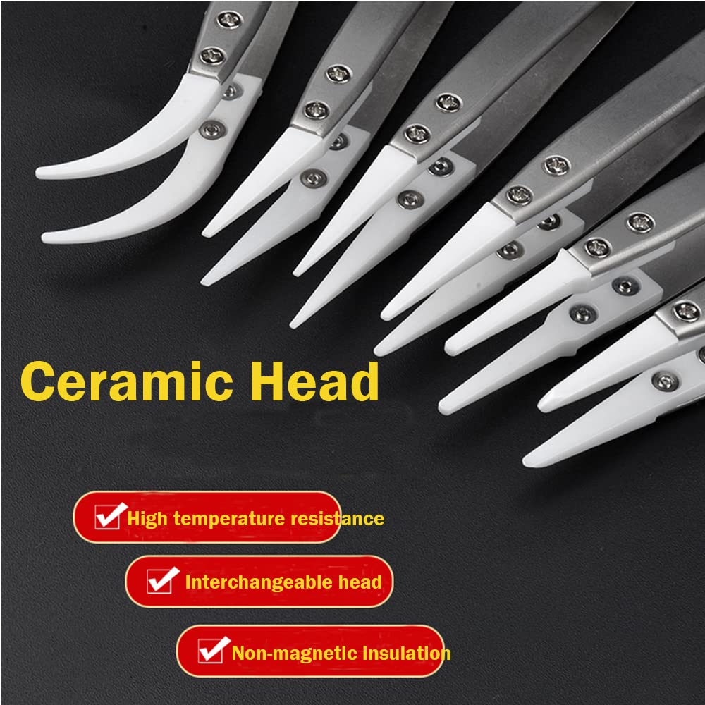 Utoolmart Straight Pointed Ceramic Tips Replaceable Heat Resistance Non-Conductive Heads for Ceramic Tweezers Black 1 Pair