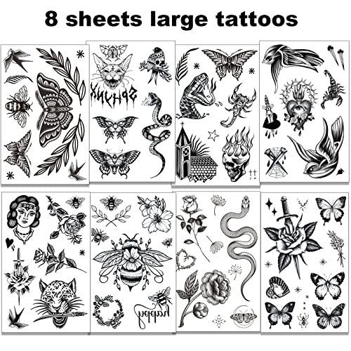 Tazimi 8 Sheet Black Temporary Tattoos for Women