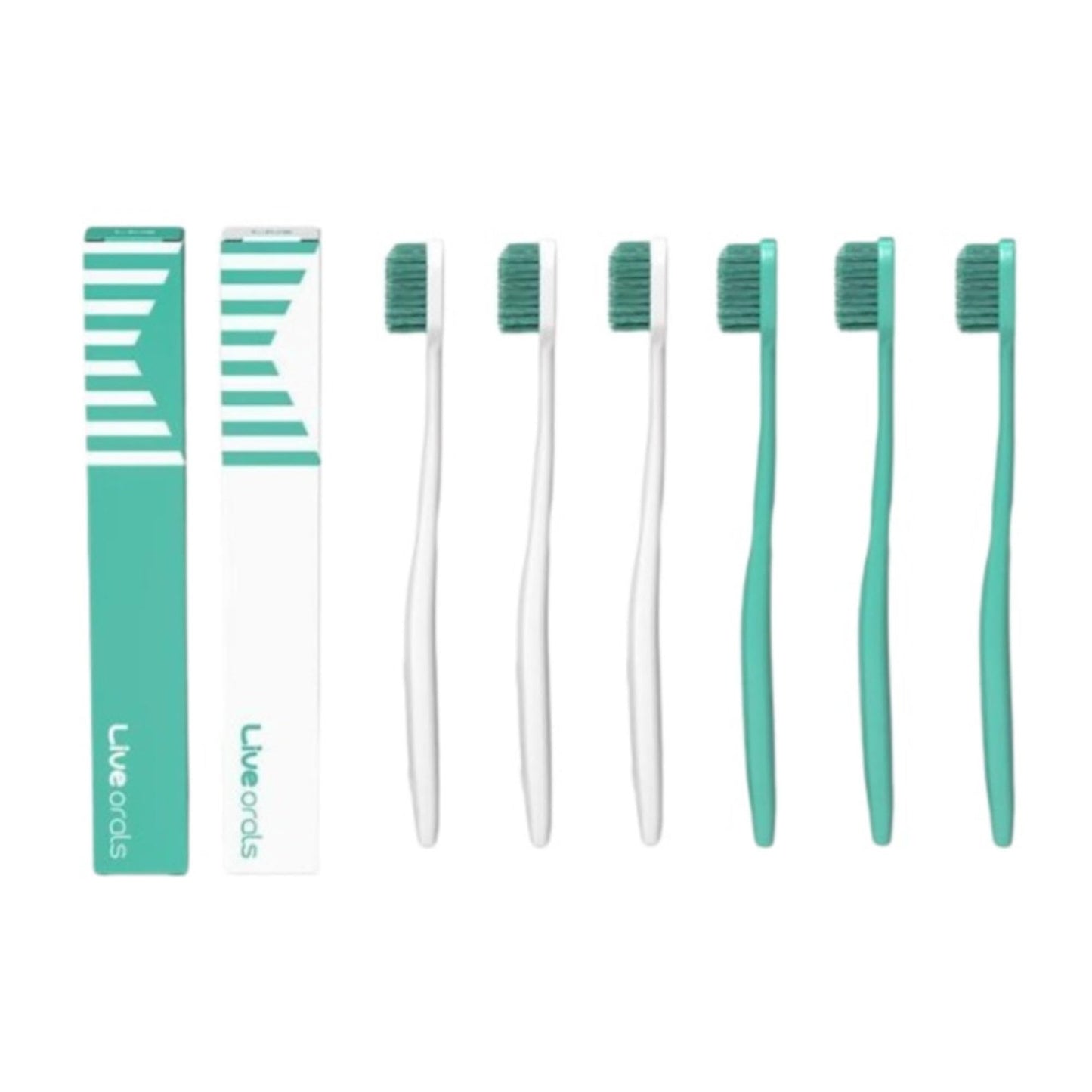 LiveOrals V-Cut Orthodontic Toothbrush (Mint 3 Units + White 3 Units) - Compact Head for Braces, Ergonomic Handle, Deep Cleaning, Gentle Bristles for Brackets and Wires