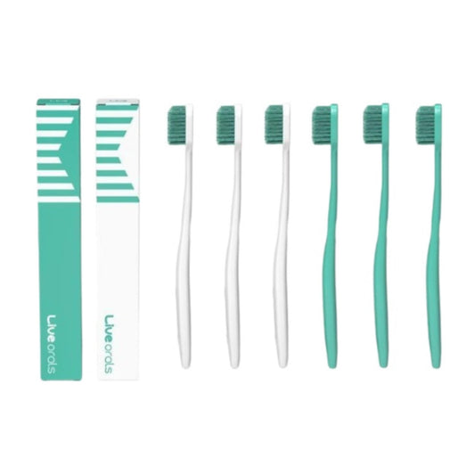 LiveOrals V-Cut Orthodontic Toothbrush (Mint 3 Units + White 3 Units) - Compact Head for Braces, Ergonomic Handle, Deep Cleaning, Gentle Bristles for Brackets and Wires