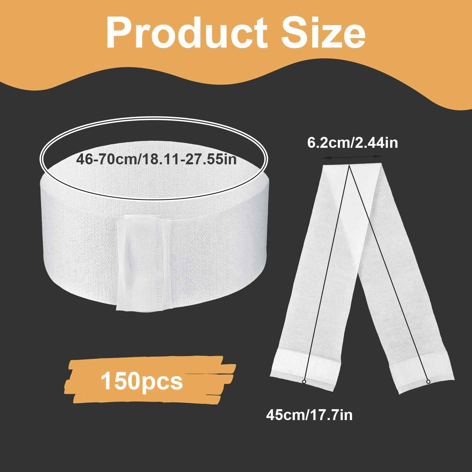 MBAIYO 150 Pcs Disposable Facial Spa Headbands, White Stretchable Non-Woven Fabric Facial Head Bands Soft Skin Care Hair Bands with Convenient Closure for Salons Makeup Skincare Fitness Travel