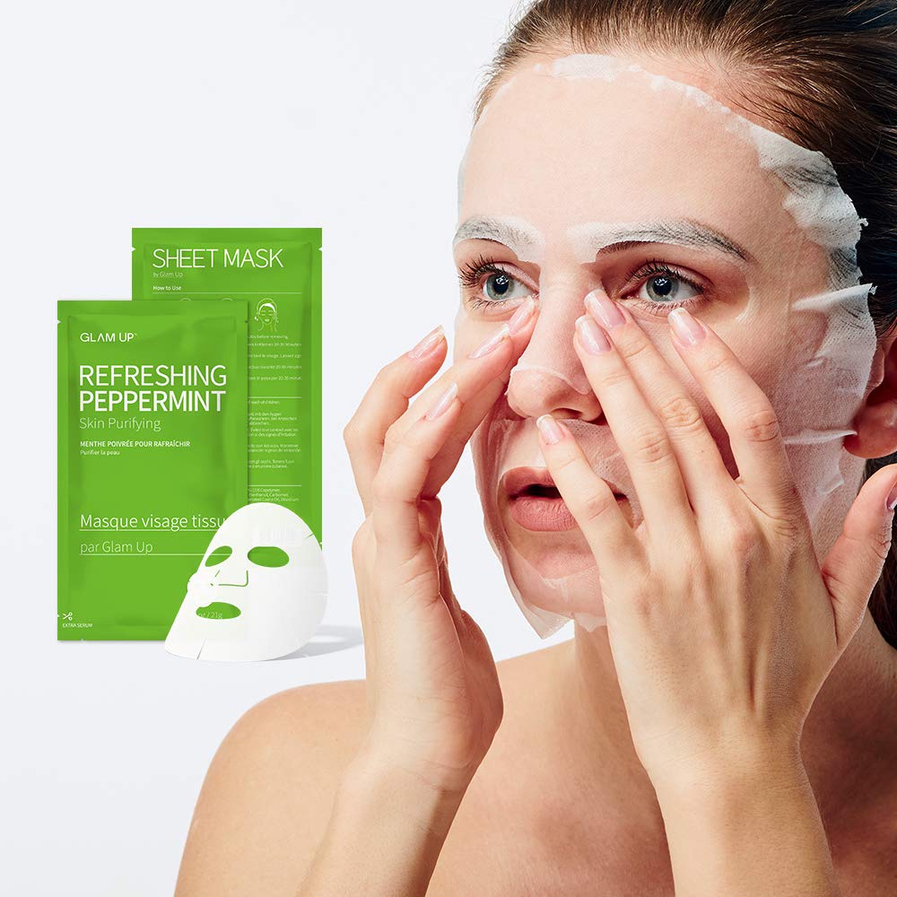 GLAM UP Sheet Mask Refreshing Peppermint (10 sheets) - Calming, Pore Tightening