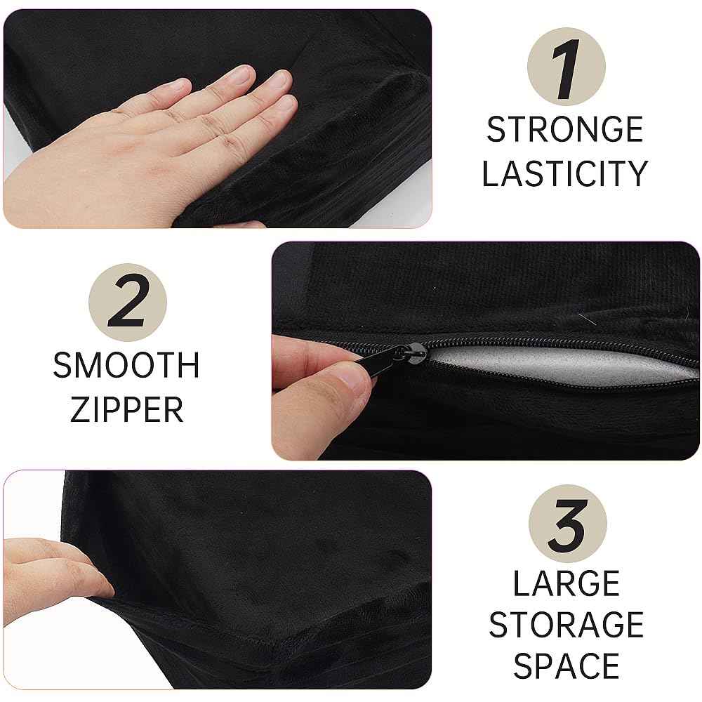 Eyelash Extension Neck Pillow - Beauty Salon Comfortable Velvet Beauty Memory Foam Pillow,Eyelash Pillow Grafted Eyelash Curve Pillow with Makeup Pocket to Protect Neck（2pack Black）