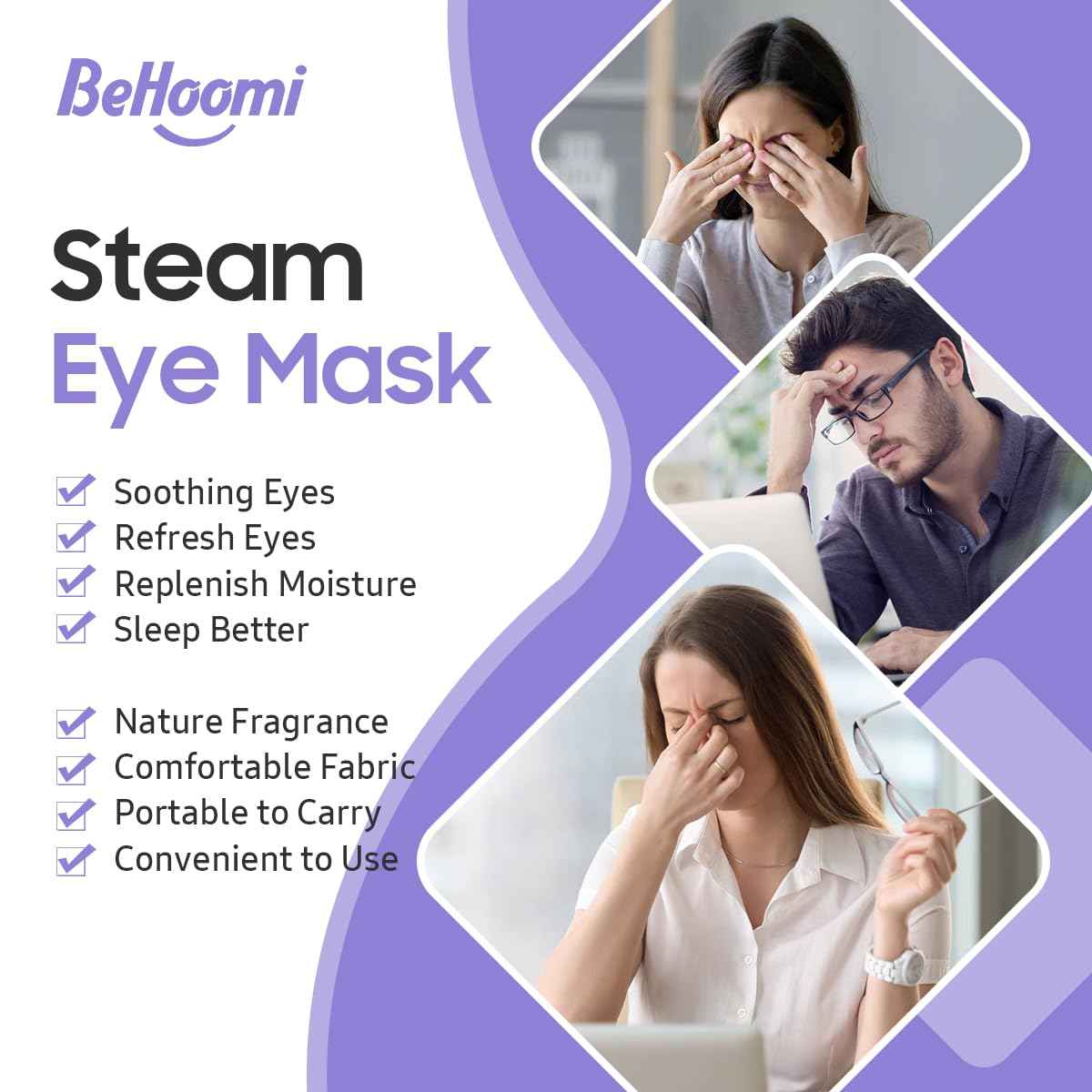 BeHoomi Steam Eye Mask, 40 Packs Heated Eye Mask Warm Compress for Eyes, Self Heating Disposable Eye Masks, Stocking Stuffers (Lavender & Rose)