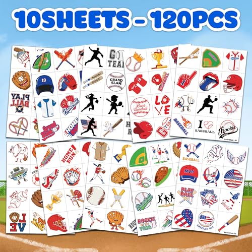 120 PCS Baseball Temporary Tattoos for Kids