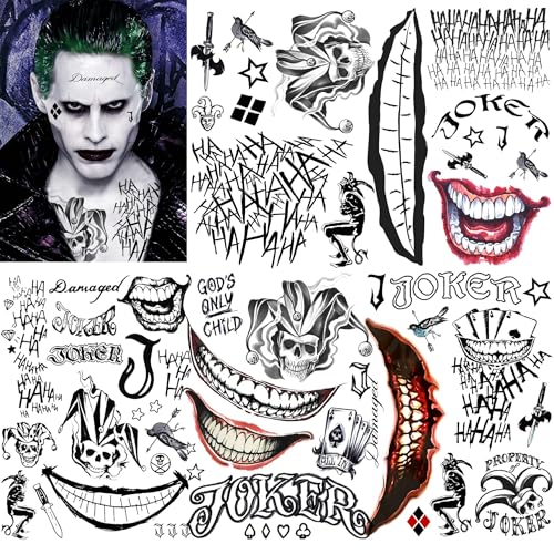 5 Sheet 3D Joker Temporary Tattoos - Halloween Costume