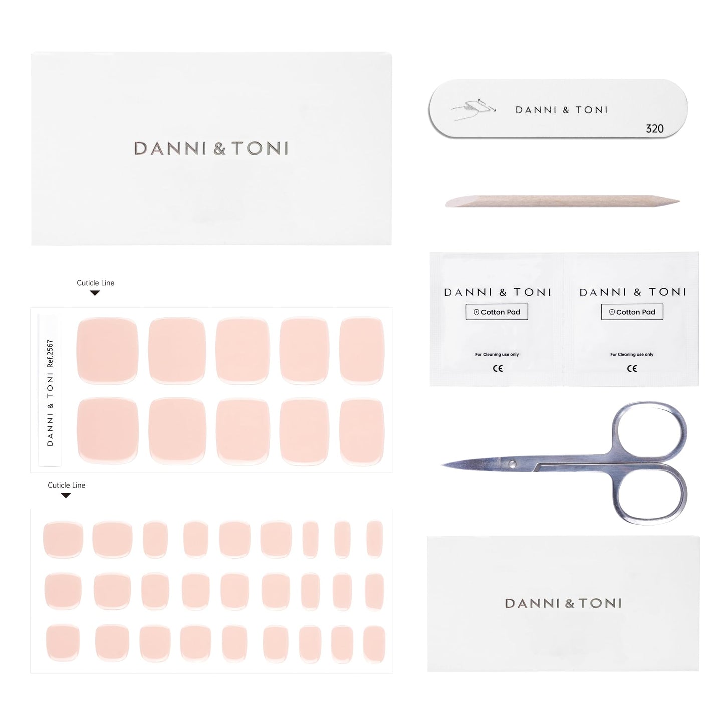 DANNI & TONI Semi Cured Gel Toenail Strips (Tint Nude) Natural Gel Toenail Stickers Gel Pedi Wraps 37 Stickers