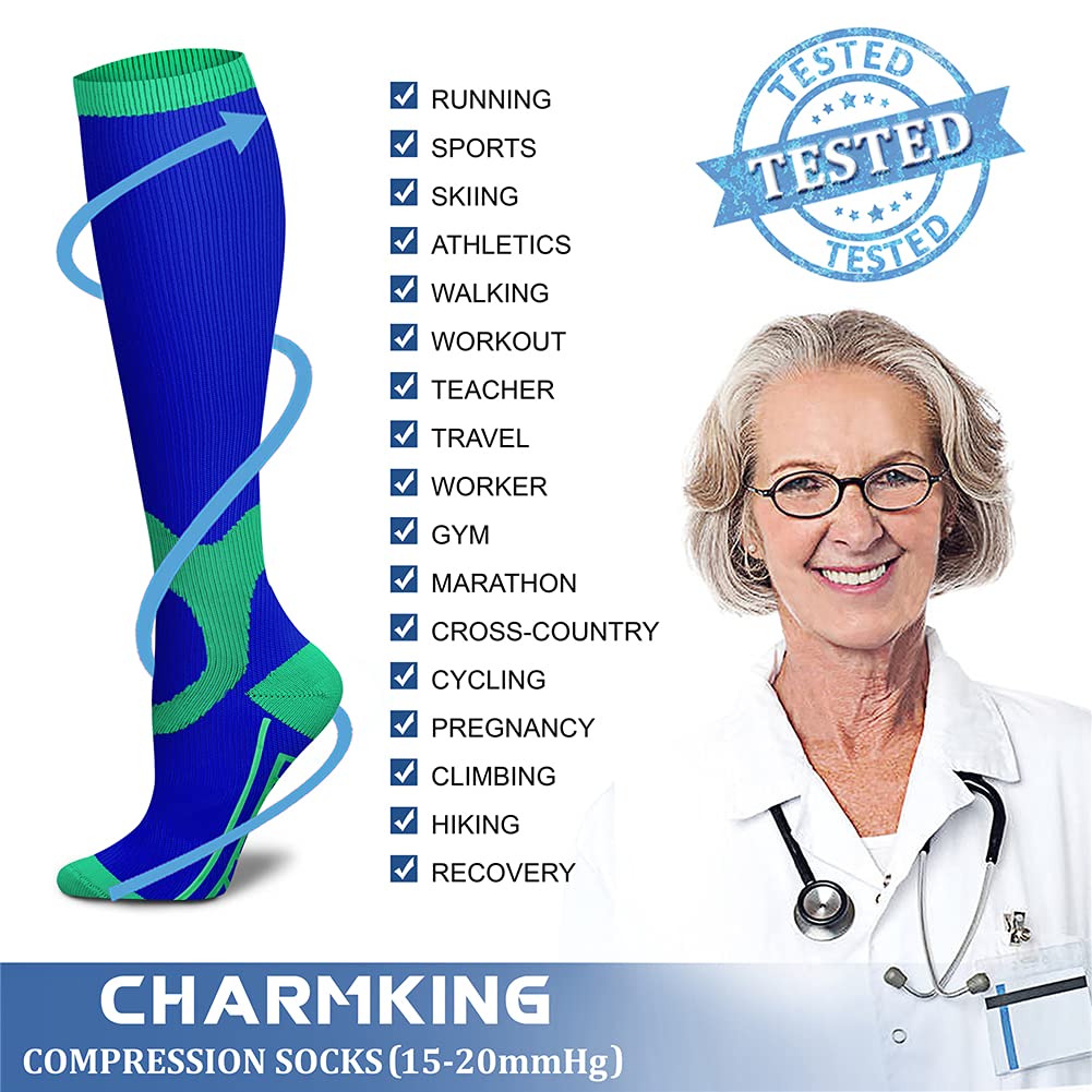 CHARMKING Compression Socks for Women & Men Circulation (3 Pairs) 15-20 mmHg is Best Athletic for Running, Flight Travel, Support, Cycling, Pregnant - Boost Performance, Durability (S/M, Multi 17)