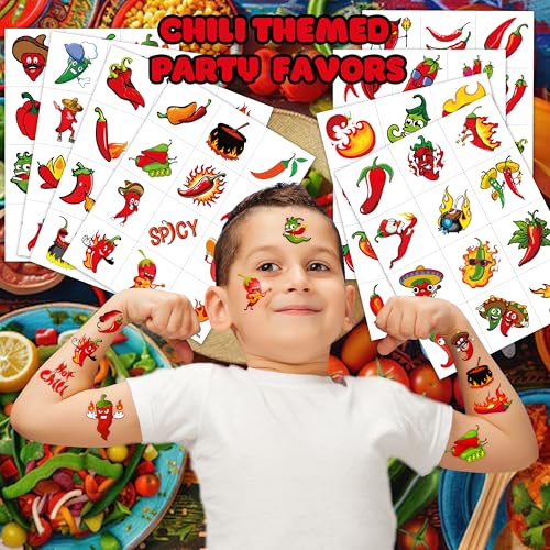 96 PCS Chili Peppers Pre-Cut Temporary Tattoos Birthday Party Decorations Favors Supplies Hot Spicy Mexican Cinco De Mayo Fiesta Chili Cook Off Blow Up Food Decor Stickers Gift School Prizes Rewards