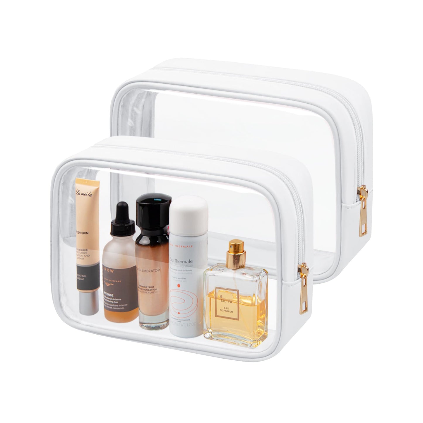 Ebbniur TSA Toiletry Bag Clear Makeup Bag Travel Essentials Cosmetic Bag for Men and Women White 2Pcs