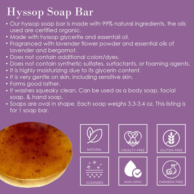 BIBLE N BeautyoilsCleanse Me With Hyssop Natural Soap Bar, Herbal Soap Bar Infused with Hyssop, Lavender, and Bergamot Fragrance for a Refreshing Cleansing Experience (Lavender, and Bergamot)