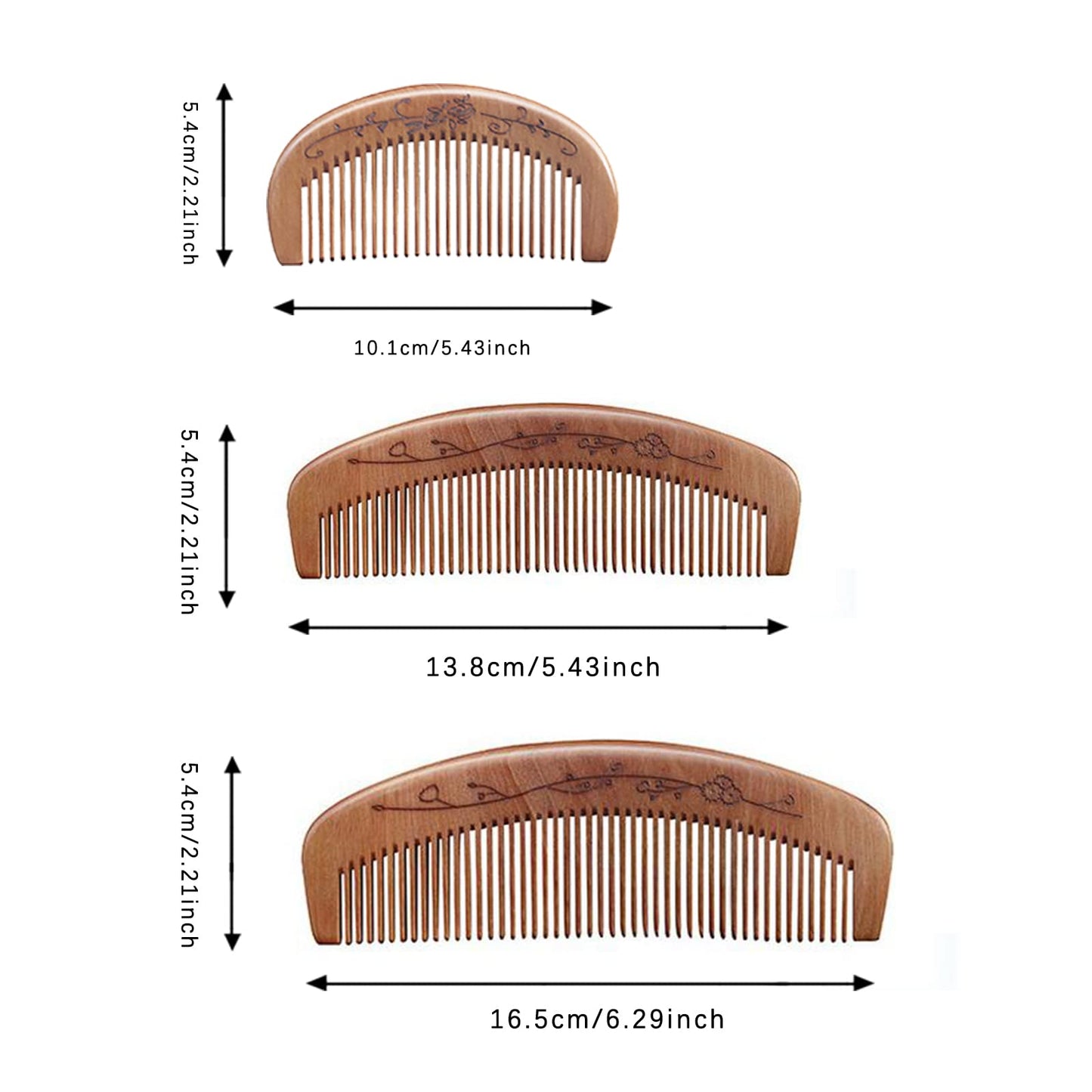 MURTYINL Wooden Hair Combs Fine Tooth Sandalwood Hair Brush Anti-Static Handmade Carved Pattern Pocket-Sized Travel Beard Comb Gift for Women Men Kids with Storage Bags