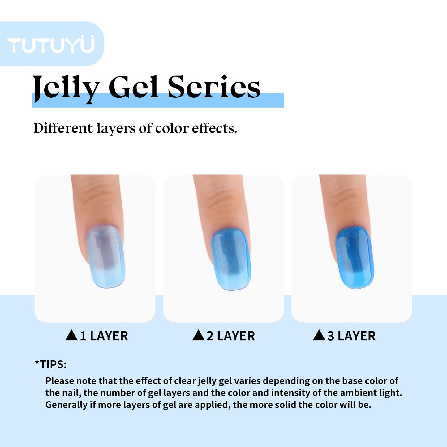 TUTUYU Jelly Blue Gel Nail Polish,Sheer Blue Gel Polish,0.5 Fl Oz Translucent Blue Gel Polish for Manicure Salon or DIY Nail Art at Home