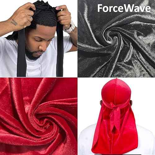 Velvet Durags for Men Wave Cap 6 Pieces Premium Do Rags Set for Men Women with Long Tail and Wide Strap
