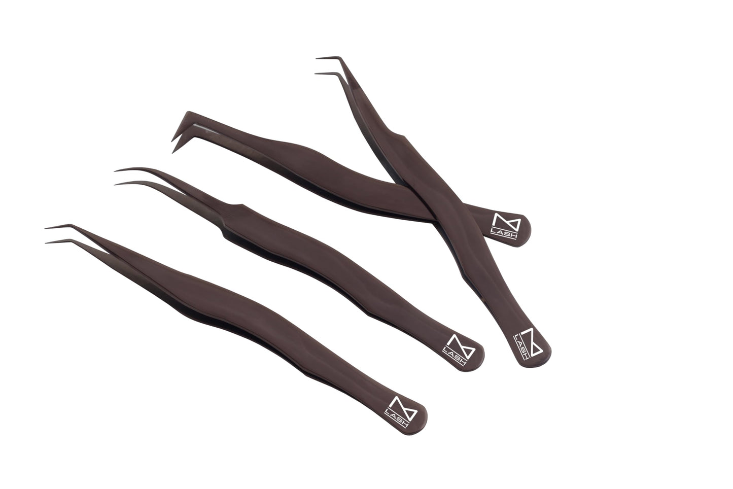 M LASH Eyelash Tweezers for Eyelash Extensions (Set of 4) - Professional Lash Extension Tweezers - Fiber Tip Lash Tweezers, Japanese Steel, Diamond Grip For Flawless Application (Black)